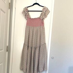 LoveShackFancy Pink and Cream Maxi Dress Lg